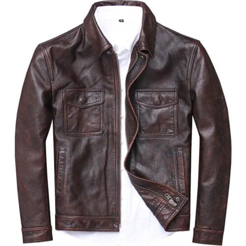 Cowhide Leather Jackets For Mens Vintage Old Fashion Genuine Leather Jacket and Coats 4XL Streetwear European and American Style