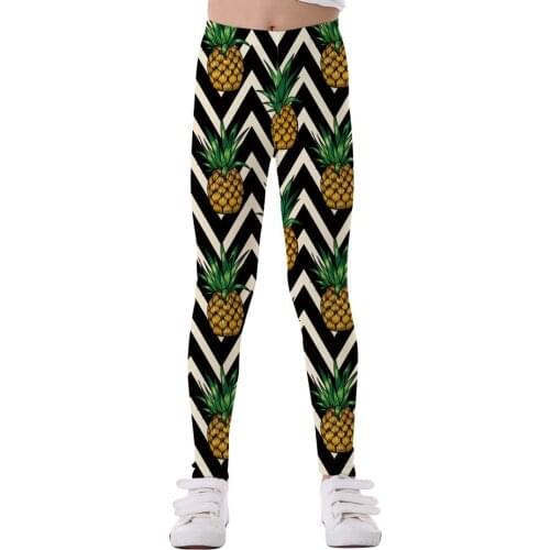 Girls 4-10 Y Spring Ankle Length 3D Digital Print Pineapples Pattern Leggings Pants Mid-Waist Elastic Sports Underwear Trousers