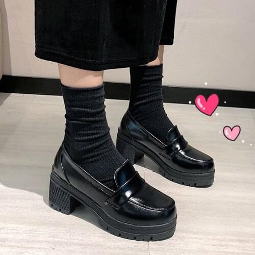 Cute Lolita harajuku shoes Girl Women Shoes Round Toe Leather Shoes Japanese JK High School Uniform Kawaii Anime Cosplay 2021