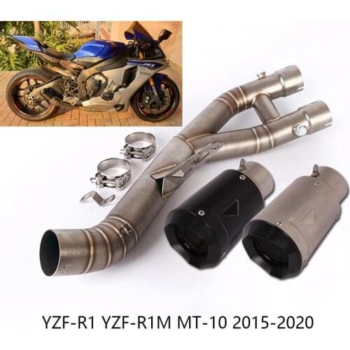 Motorcycle Slip-on Exhaust Set Delete Catalyst Mid Pipe 61mm Muffler Escape for Yamaha R1 R1M YZF-R1 YZF-R1M MT-10 2015-2020