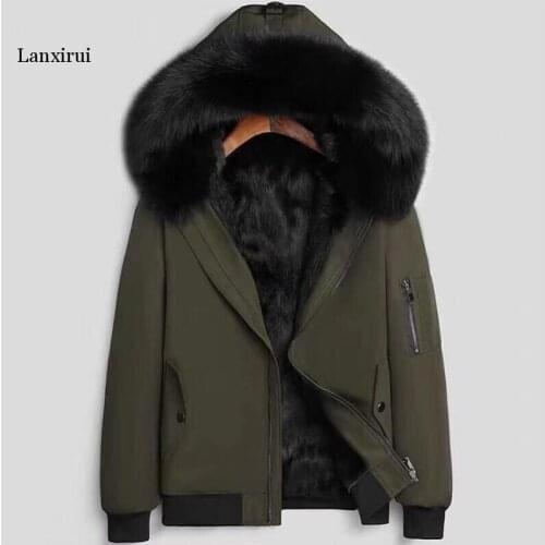 Winter fake raccoon fur liner hooded jacket men, winter warm parkas men plus-size M-4XL