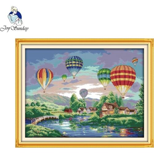 Joy Sunday Colorful Balloons Pattern Print Canvas Counted Chinese Cross Stitch Kits Print Cross-stitch Set Embroidery Needlework