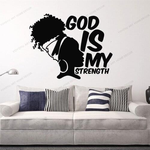 African Girl Decal God Is My Strength Quotes Woman Bedroom Living Room Art Home Decor Vinyl Window Stickers Mural CX666