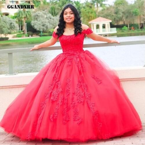 Charming Ball Gown Quinceanera Dress 2022 Tulle Appliques Beading Long Skirt Red Sleeveless Sweet 15 16 Birthday Party