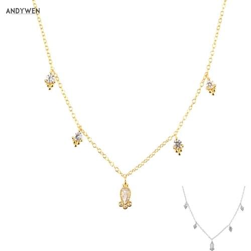 ANDYWEN 925 Sterling Silver Gold Ovals Charm Clear Zircon Choker Necklace Middle 2021 Women Fashion Fine Jewelry Luxury Gift
