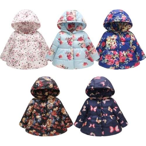 Autumn Winter Baby Girl Coats Jackets Girl Print Warm Sports Ski Jacket Infant Outerwear Cotton Hooded Coats For Ladies Down