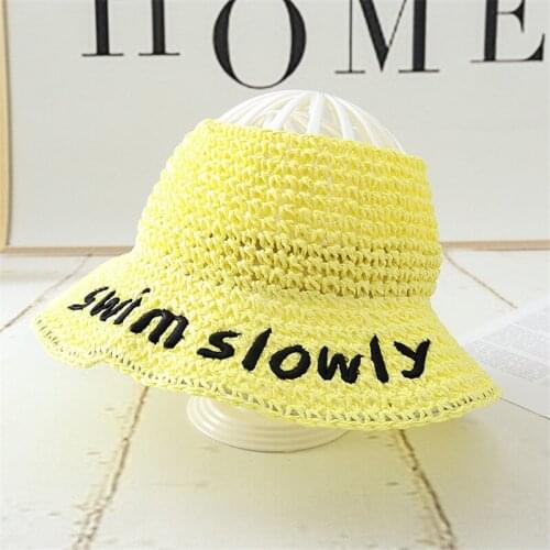 New Summer kids straw hat baby girl Bucket hat spring and autumn fisherman Hat letter Embroidery cute Empty top hat