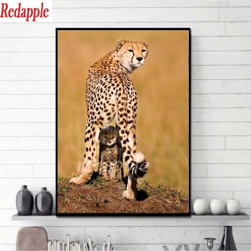 Cheetah Mom Protecting Cubs Animals Diamond Painting Full Square/Round Drill 5D Embroidery Cross Stitch Kit Mosaic Rhinestone