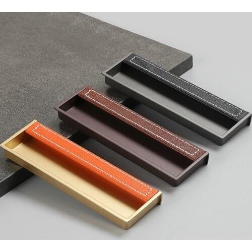 Luxury leather invisible handle modern embedded slotted concealed handle sliding door sliding door cabinet door drawer handle