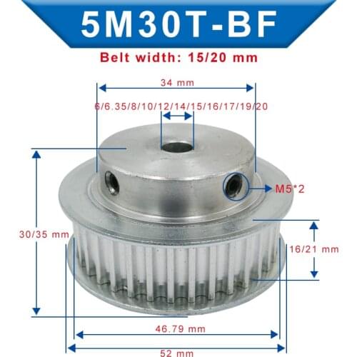 Timing Pulley 5M-30T Bore 6/6.35/8/10/12/12.7/14/15/16/17/19/20 mm Pulley Slot Width 16/21 mm For Width 15/20mm 5M-timing belt