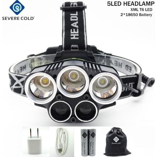 Severe Cold 5 XML LED Headlamp XML T6 Q5 USB Charge LED Headlight 15000 Lumens 18650 Battery LED Head Lamp for Fishing Camping