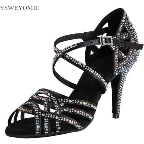 Black High Heel Latin Dance Shoes Customized Heel 8.5cm Thicker Insole Suede Outsole Bachata Salsa Dancing Shoes For Girls
