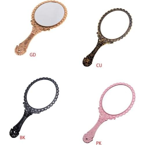 TY81Womens Princess Vintage Handheld Mirror Metallic Plastic Shell Classical Oral Vanity Makeup Cosmetic Tool with Handle Ju25