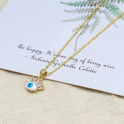 U-Magical Temperament Cubic Zircon Blue Demon Eye Pendant Necklace for Women Shining Gold Metal Chunky Chain Necklace Jewellery