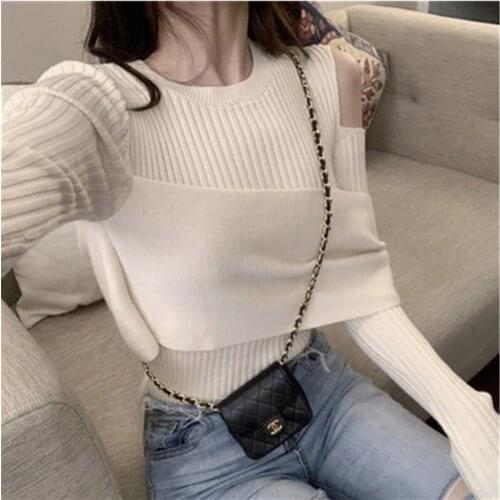 Knitted Round Neck Hollow Out White Tops Spring Autumn Pullovers 2020 Korean Fashion Style Womens Clothing Temperament Sweaters