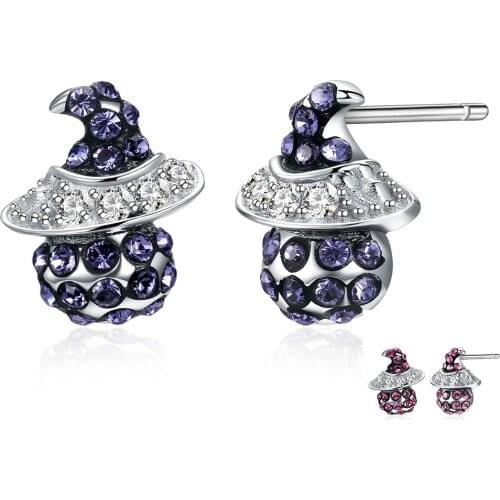 ZEMIOR Vintage S925 Sterling Silver Colorful Crystal Earrings Halloween Party Witch Stud Earrings Luxury Fine Jewelry 2021