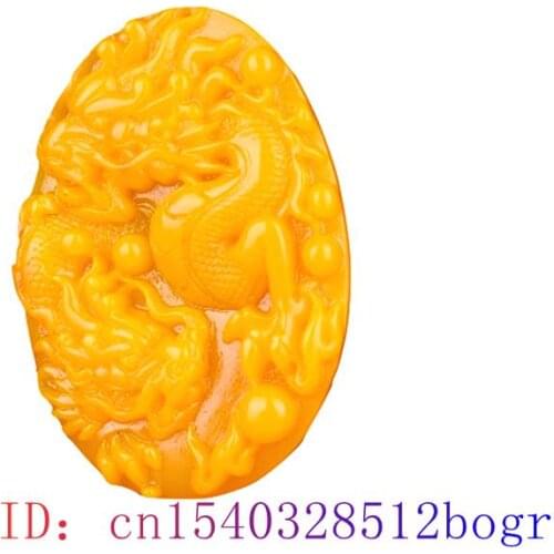 Yellow Jade Dragon Pendant Necklace Amulet Jadeite Chinese Women Natural Fashion Carved Jewelry Charm Gifts