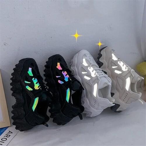 Chunky Reflective Sneakers Women Fashion Black White Platform Wedges Sports Dad Shoes Harajuku Gothic Running Tennis Zapatos