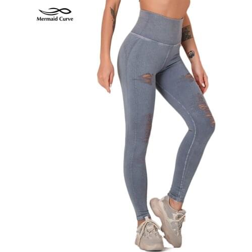 Mermaid Curve Power Series Washed Fabric Yoga Pants Hollow Hollow Seamless High Waist Sports Hip-up Women Gym Fitness Leggings