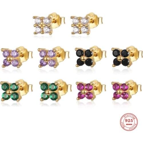 925 Sterling Silver Stud Earrings Four Zircon Mini Luxury Earrings for Women Exquisite Stylish Temperament Ear Jewelry Gift