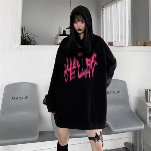 Women Hoodies Black Letter Print Hooded Sweatshirt Oversized Tops Pullover Ladies Plus Size Streetwear Spring Autumn Winter