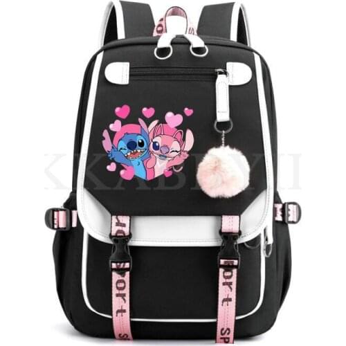 Stitch New USB Charging Bookbag Women Back Pack Laptop School Bags for Teenage Girls Schoolbag