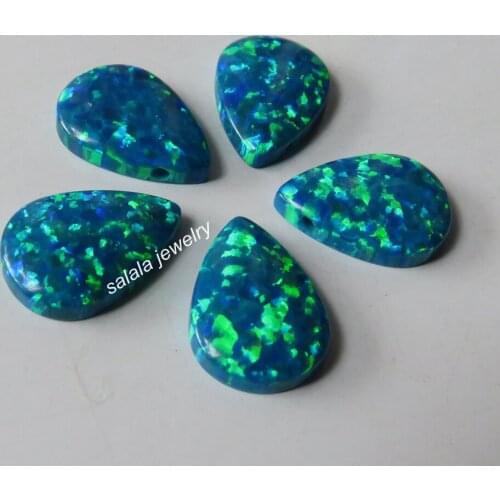 10pcs/lot 10x14mm OP36 Peacock Blue Drilled Pear Cabochon Opal Teardrop Opal Synthetic Drop Cabochon Opal for Necklace