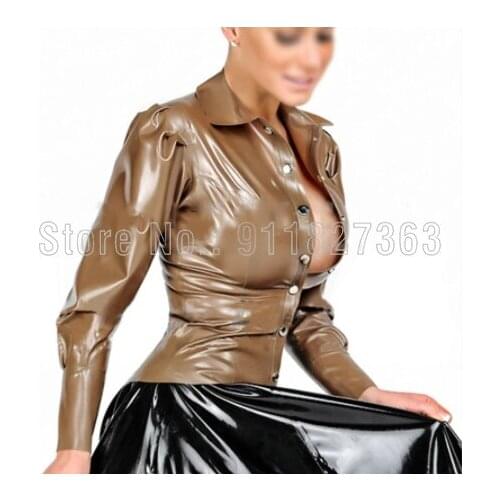 100% Handmade Latex Blouse for Women Fetish Latex Shirts Fashion Sexy Long Sleeves with Front Button Customized (Shirt Only)
