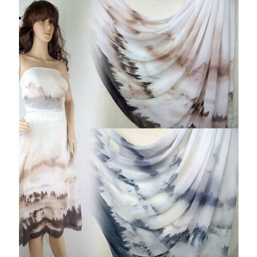 150*100cm Chinese ink landscape painting gradient Print Chiffon cloth fabric for summer dress skirt free ship