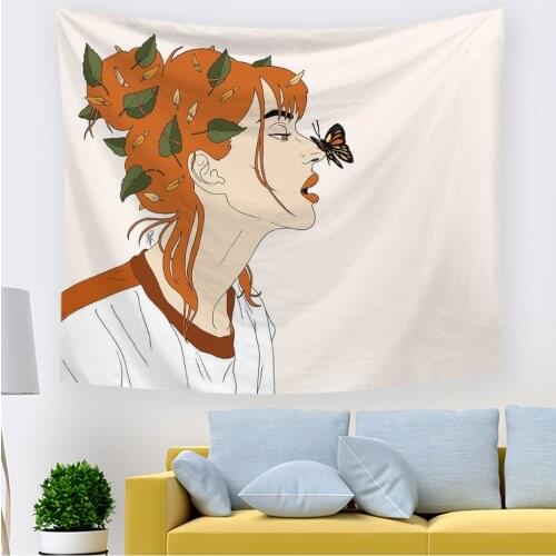 2021 Simple Women with Flower Tapestry Cute Women Living Room Office Tapestry Hippie Bedroom Dorm Headboard Tapestry Home Decor