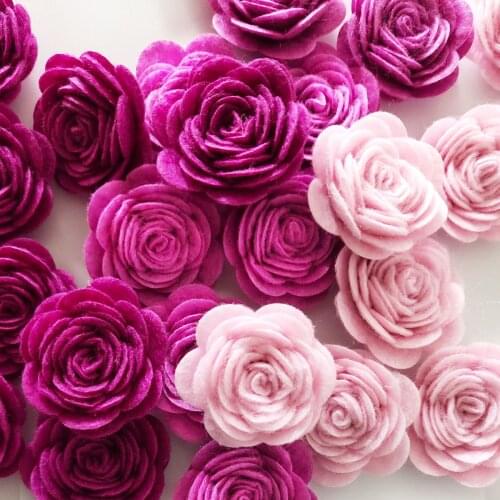 24pcs Small Rose Flower Mini Handmade Satin Ribbon Rose Head Wedding Scrapbooking Decoration Clothes Accessories Applique QW