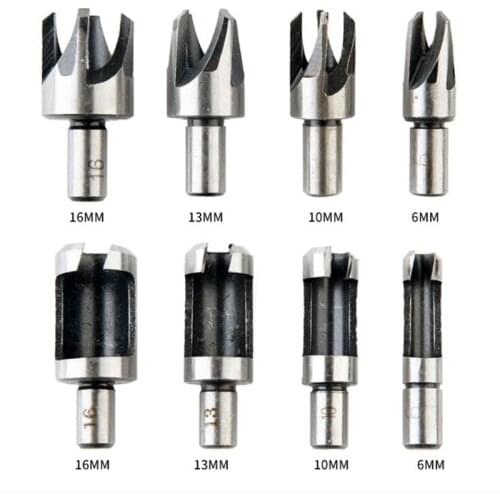 8pcs/set Wood Plug Cutting Tool Drill Bit Straight And Tapered Taper 6mm 10mm 13mm 16mm Woodworking Cork Drill Bit Knife