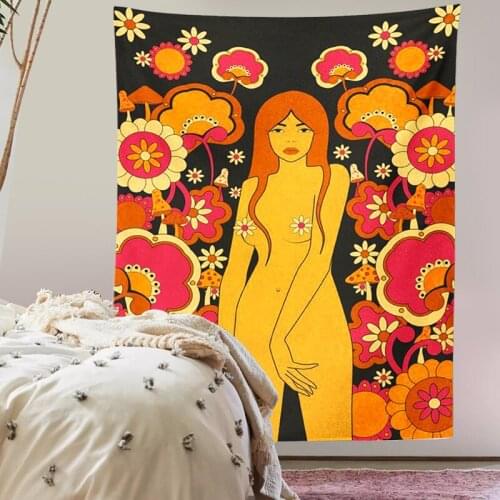 80S Vintage Wall Tapestry Hanging Decor for Girls Dorm Roon Decoration Floral Art INS Trippy Tapestry Psychedelic Wall Prints