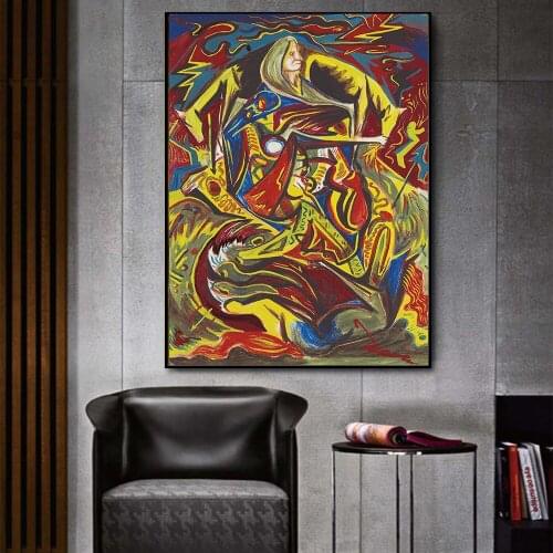 Abstract Oil Painting Poster jackson pollock composition with woman Wall Art Picture For Living Room Print On Canvas Decor