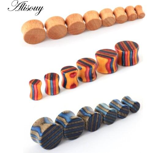 Alisouy 2pcs Wood Plugs and Tunnels Ear Expander Plug Natural Wooden Gauges Ear Plugs Tunnels 20mm Flesh Tunnels Body Jewelry