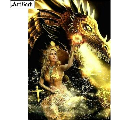 ArtBack Diamond Painting Dragon Pattern diy 5d full square / round animal diamond mosaic pterosaur landscape sticker Christmas