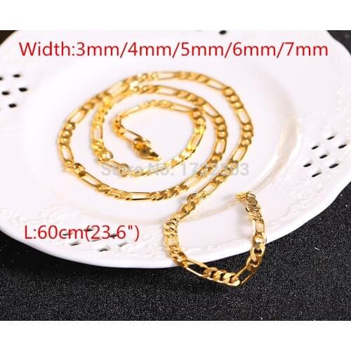 Bangrui Customized 60cm Yellow Gold Filled Mens Chain Womens Unisex Cut Flat Curb Cuban Link gold color Men Chain Necklace