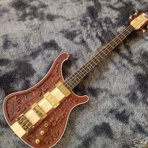 2019 New + Factory + Ricken 4 strings 4003 fireglo bass guitar engrave top neck thru body rickenback 4003 bass Free Shipping