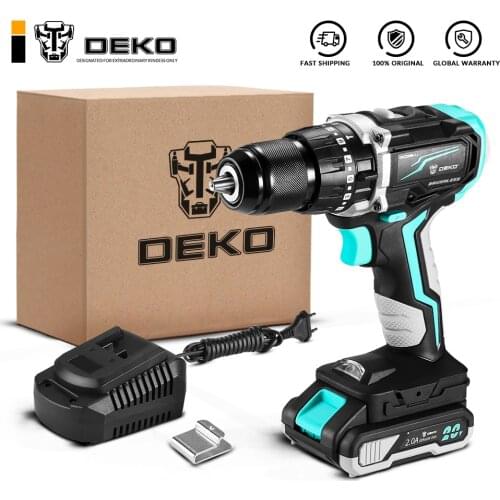 DEKO DKCD20BL-LI 20V Cordless Brushless Hammer Impact Drill with 2-Speed Cordless Screwdriver