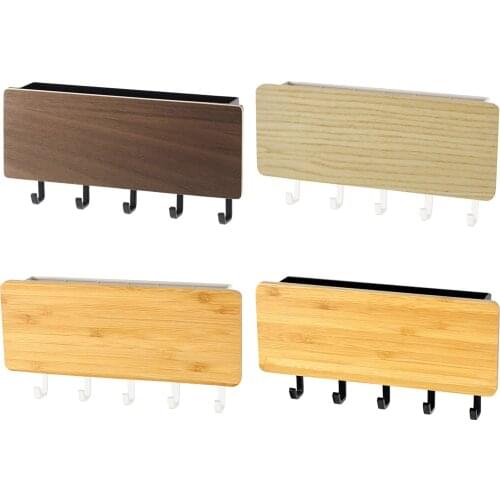 Key er Decorative Wall Hooks Space Saving Easy Install Home Chic Wooden Door Back Storage Rack Holder with 5 Hooks