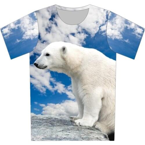 4-20 Years Old Kids 3D T-shirt Children Fashion Animal Bear Blue Sky White Cloud Print T-shirt 2019 Summer Girl Boy Tshirts Tops