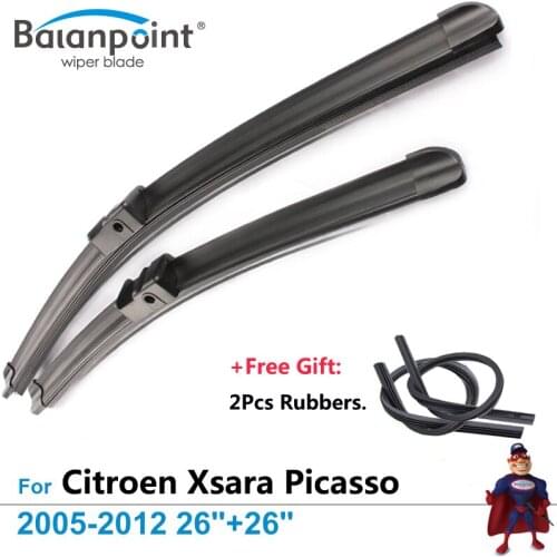 2Pcs Wiper Blades + 2Pcs Free Rubbers for Citroen Xsara Picasso 2005-2012 26"+26", Good Windshield Wipers