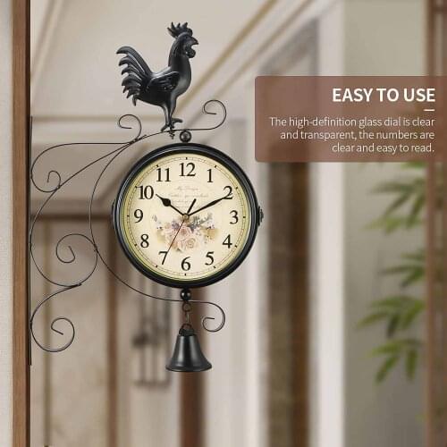 Retro Double-Sided Wall Clock Silent Quartz Large Wall Clock Vintage Living Room Home Decoration European Style Creative Hanging