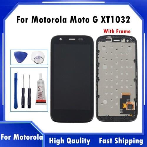 4.3" screen For Motorola Moto G lcd XT1032 XT1033 Display Touch Screen Digitizer parts Bezel With Frame For Moto G XT1032 lcd di