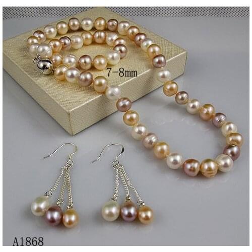 Classic Natural Pearl Jewelry Set AAA 8-9MM White Pink Purple Genuine Freshwater Pearl Necklace Bracelet Fine Jewelry Women Gift