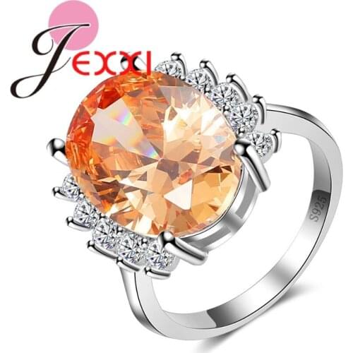 Wedding Rings Silver 925 Fashion Orange Oval Cubic Zircon Engagement Finger Ring For Woman Jewelry Christmas Gift