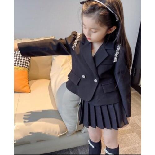 2021 Korea style girls 2 pcs set blazer+skirt fashion cotton autumn girls suit 3-8t B813