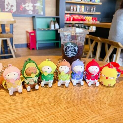 Creative Cute Fruit Bubble Animation Keychain Cute Fashion Trend Cartoon Charm Key Chain Couple Bag Pendant Small Gift Keychain