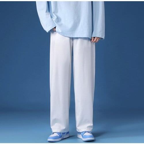 Summer Thin Casual Pants Mens Fashion Solid Color Wide-leg Pants Men Trousers Korean Loose Straight Suit Pants Mens Dress Pants