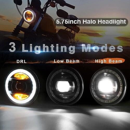 1 Set Motorcycle Headlight with Halo Compatible with Har-ley David-son Sportster -Dyna Street Bob Iron 883 Low Rider Night Rod